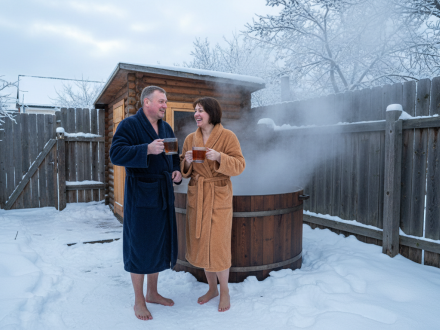 Формула комфорта уличной сауны с купелью при -20 в Курске